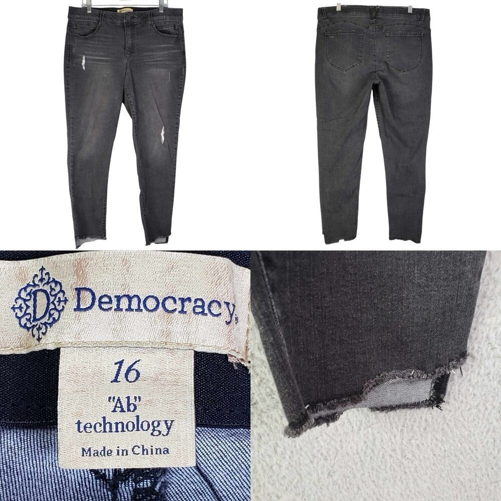 Democracy Jeans Womens Size 16 Gray Wash Ab Technology Skinny High Rise Raw Hem